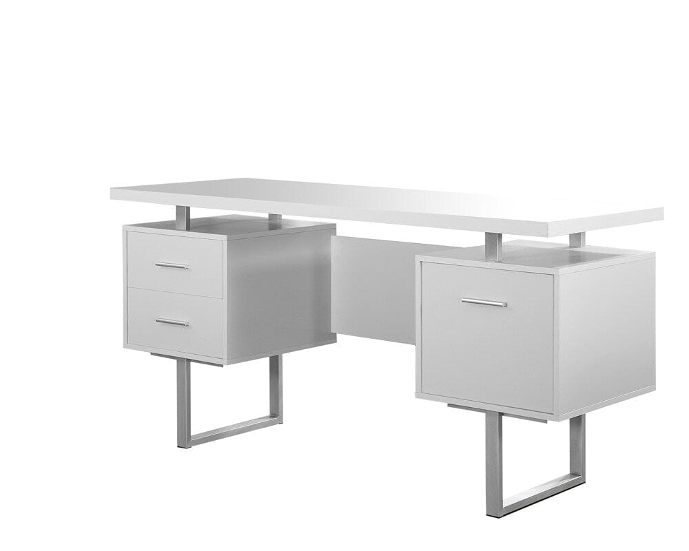 Monarch Specialties - Computer Desk, Home Office, Laptop, Left, Right Set-Up, Storage Drawers, 60inL, Work, Metal, Laminate, White, Grey, Contemporary, Modern - I-7081 veiw 2