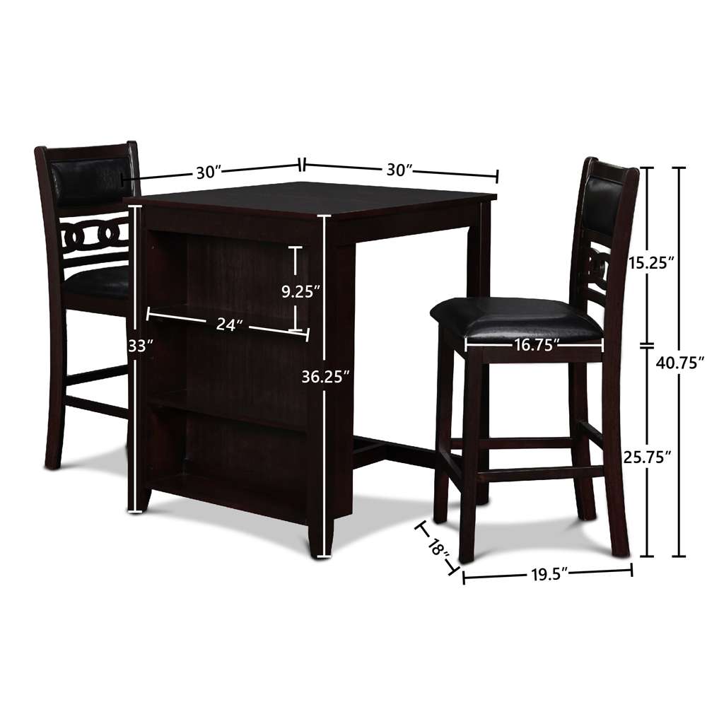 New Classic Furniture - Gia 30in Counter Table With 2 Chairs & Stg Shelf-Ebony - D1701-32S-EBY veiw 3