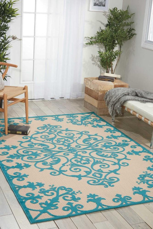 Nourison - Aloha ALH12 Aqua 710in x 106in Oversized Indoor-outdoor Rug - ALH12-99446242877_CLOSEOUT veiw 2