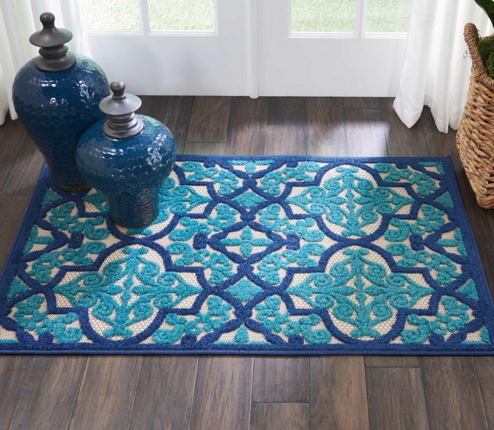 Nourison - Aloha ALH14 Dark Blue and Ivory 28in x 4 Indoor-outdoor Area Rug - ALH14-99446422095 veiw 2