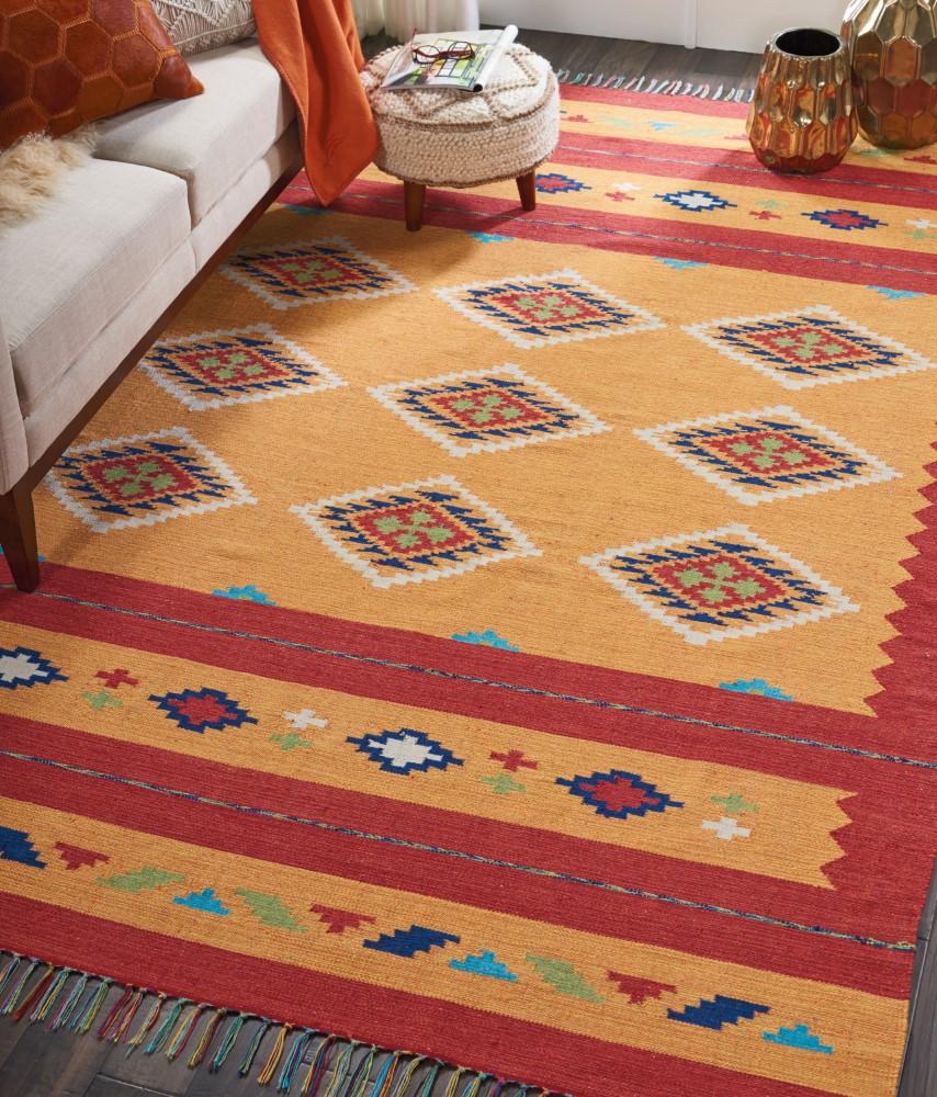 Nourison - Baja BAJ02 Yellow and Red 66in x 96in Large Flat Weave Rug - BAJ02-99446459749 veiw 2