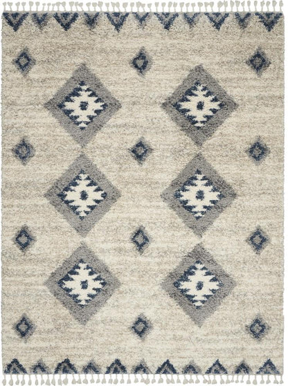 Nourison - Oslo Shag OSL03 710in x 106in Large Ivory and Blue Scandinavian Shag Rug - OSL03-99446711533 veiw 1