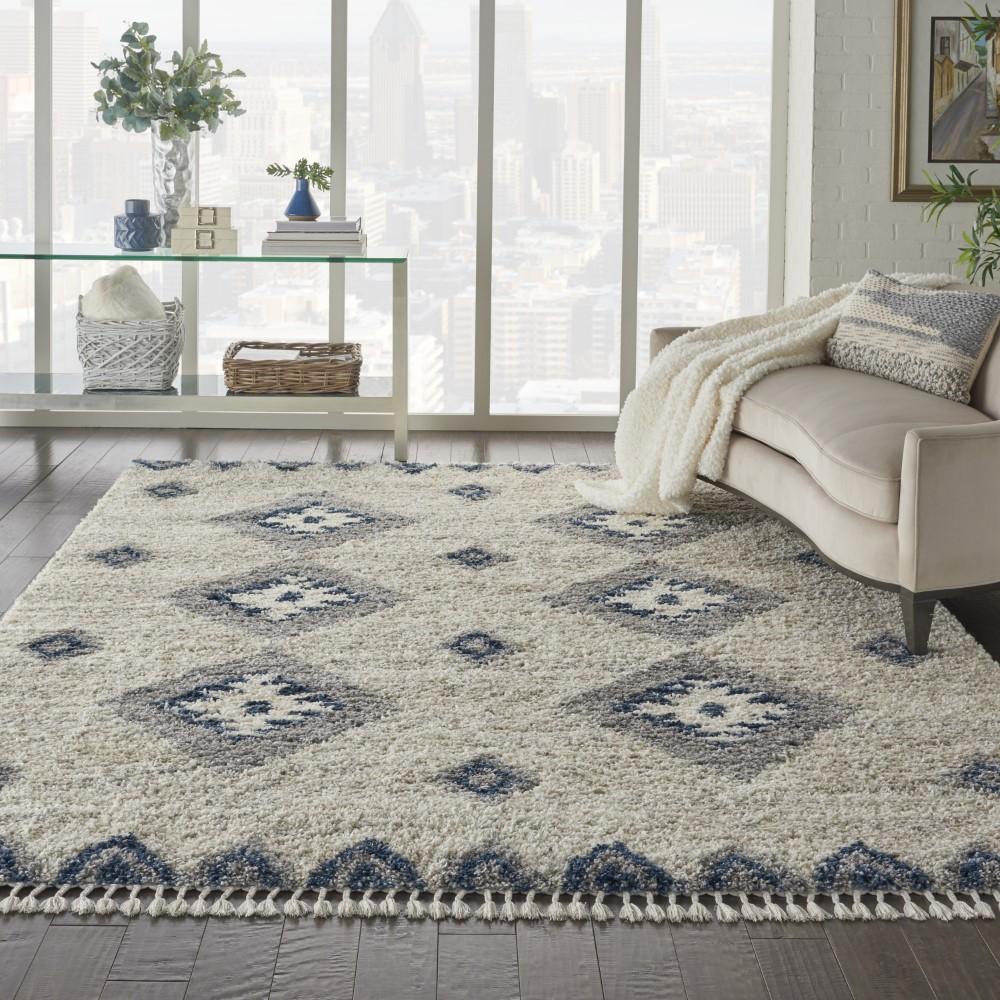 Nourison - Oslo Shag OSL03 710in x 106in Large Ivory and Blue Scandinavian Shag Rug - OSL03-99446711533 veiw 2