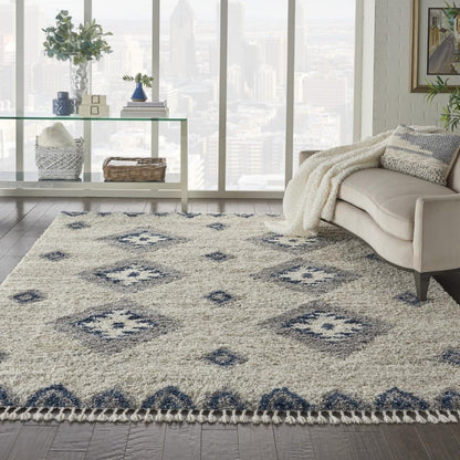 Nourison - Oslo Shag OSL03 710in x 106in Large Ivory and Blue Scandinavian Shag Rug - OSL03-99446711533 veiw 2