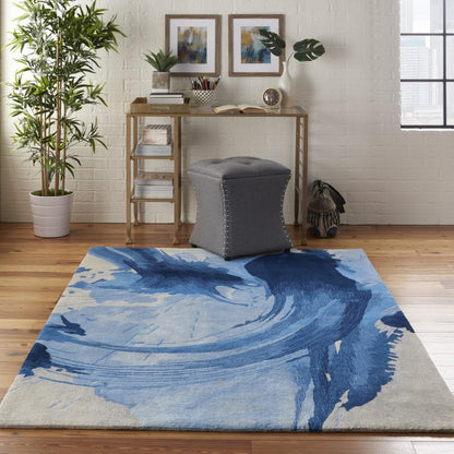 Nourison - Symmetry SMM01 Navy Blue and Ivory 53in x 79in Area Rug - SMM01-99446495297_CLOSEOUT veiw 2