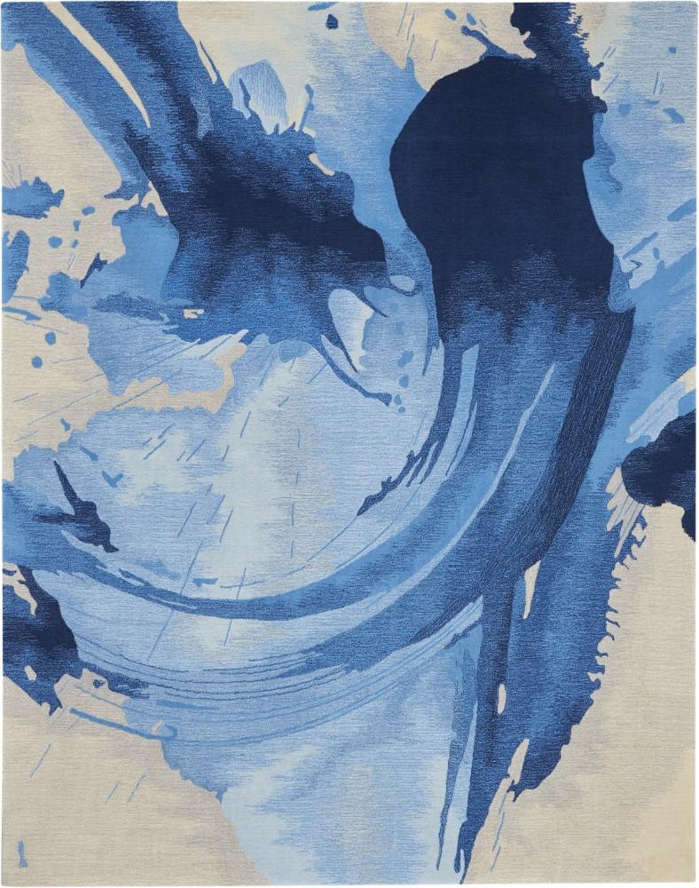 Nourison - Symmetry SMM01 Navy Blue and Ivory 79in x 99in Large Watercolor Rug - SMM01-99446495303_CLOSEOUT veiw 1