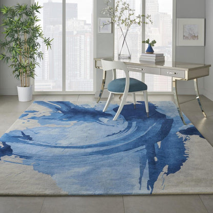 Nourison - Symmetry SMM01 Navy Blue and Ivory 79in x 99in Large Watercolor Rug - SMM01-99446495303_CLOSEOUT veiw 2
