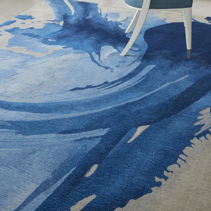 Nourison - Symmetry SMM01 Navy Blue and Ivory 79in x 99in Large Watercolor Rug - SMM01-99446495303_CLOSEOUT veiw 3