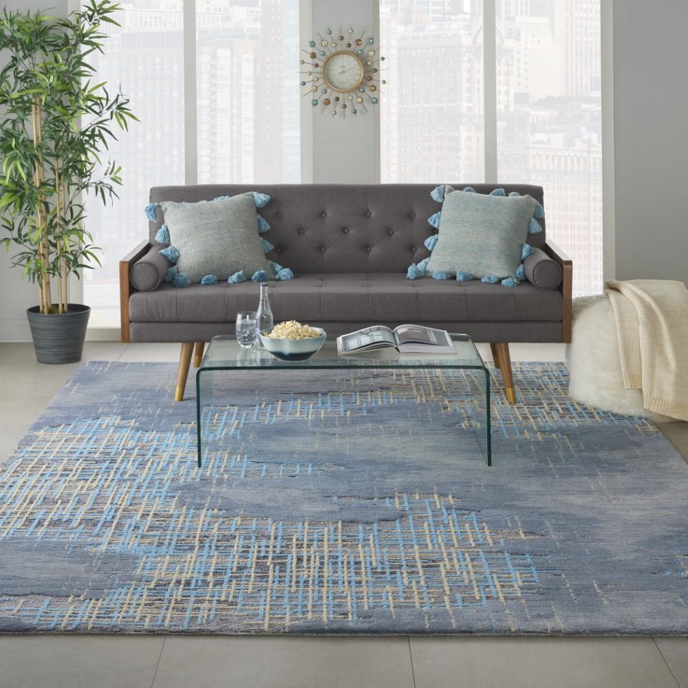 Nourison - Symmetry SMM08 Slate Blue and Grey 86in x 116in Oversized Textured Rug - SMM08-99446496041 - CLOSEOUT veiw 2