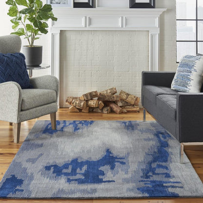 Nourison - Symmetry SMM10 Navy Blue and Bone Artistic 53in x 79in Area Rug - SMM10-99446708953 - CLOSEOUT veiw 2