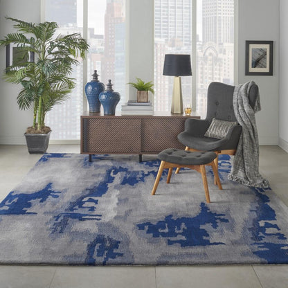 Nourison - Symmetry SMM10 Navy Blue and Bone Artistic 86in x 116in Oversized Rug - SMM10-99446709769_CLOSEOUT veiw 2