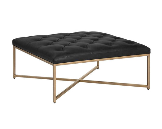 Sunpan - MIXT Endall Ottoman - Antique Brass - Vintage Black Night Leather - 104087 veiw 1