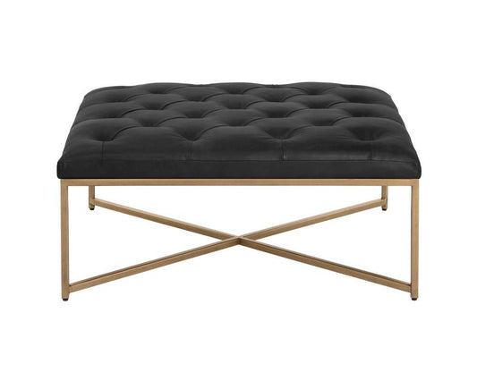 Sunpan - MIXT Endall Ottoman - Antique Brass - Vintage Black Night Leather - 104087 veiw 2