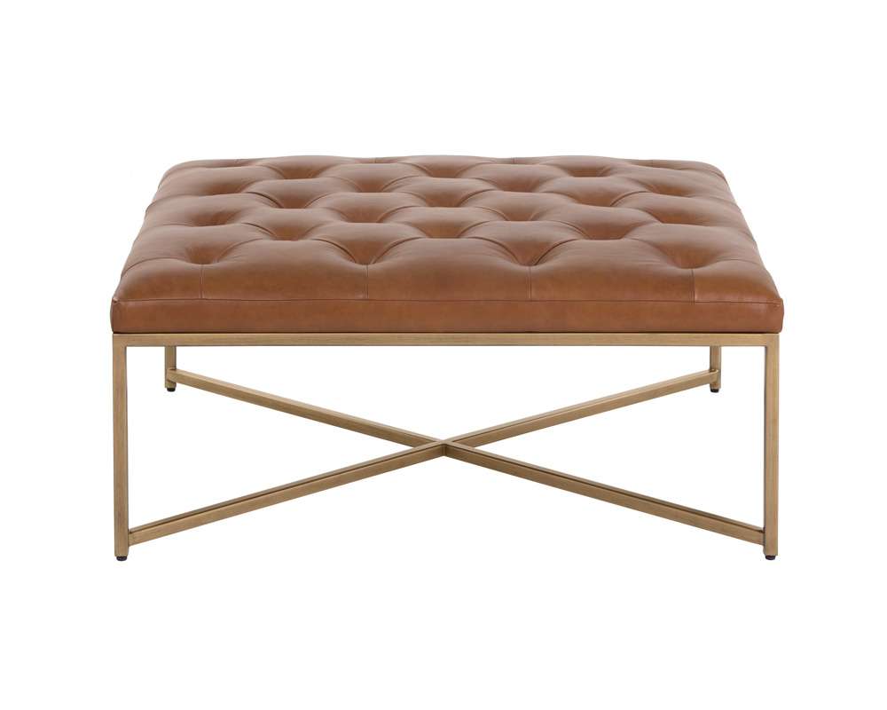 Sunpan - MIXT Endall Ottoman - Antique Brass - Vintage Camel Leather - 104088 veiw 2