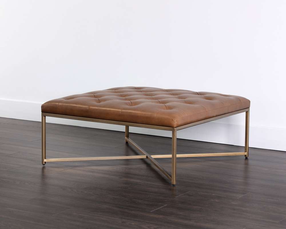 Sunpan - MIXT Endall Ottoman - Antique Brass - Vintage Camel Leather - 104088 veiw 3