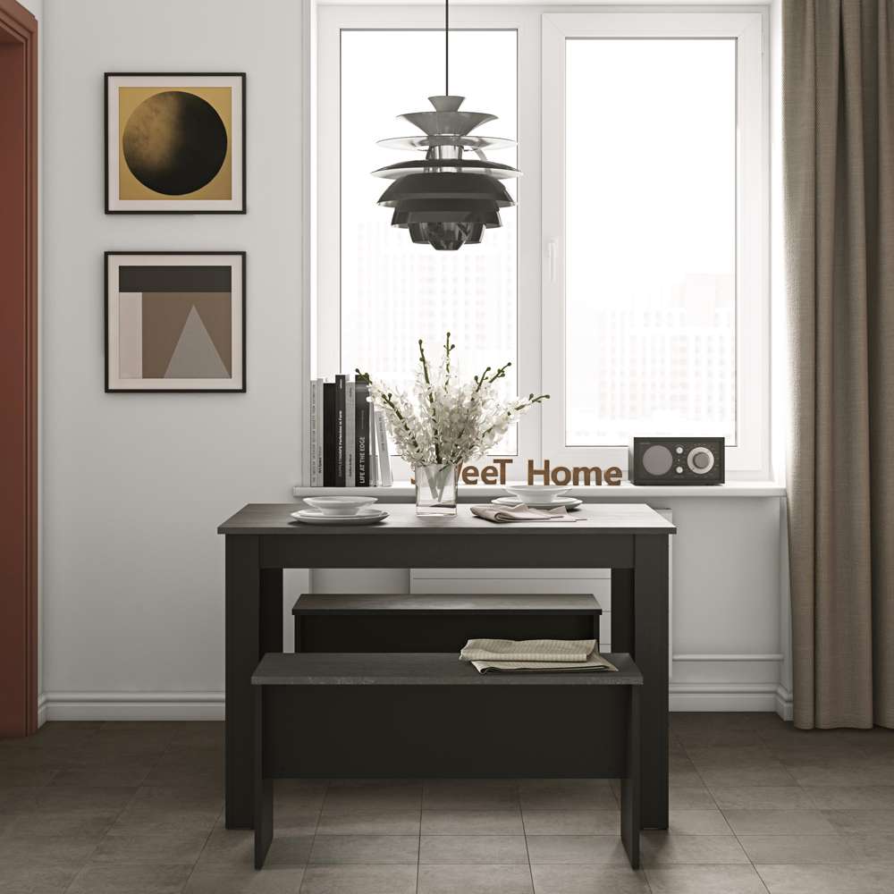 TEMAHOME - Nice Dining Table with Benches in Black / Concrete Look - E2281A7698X00 veiw 6
