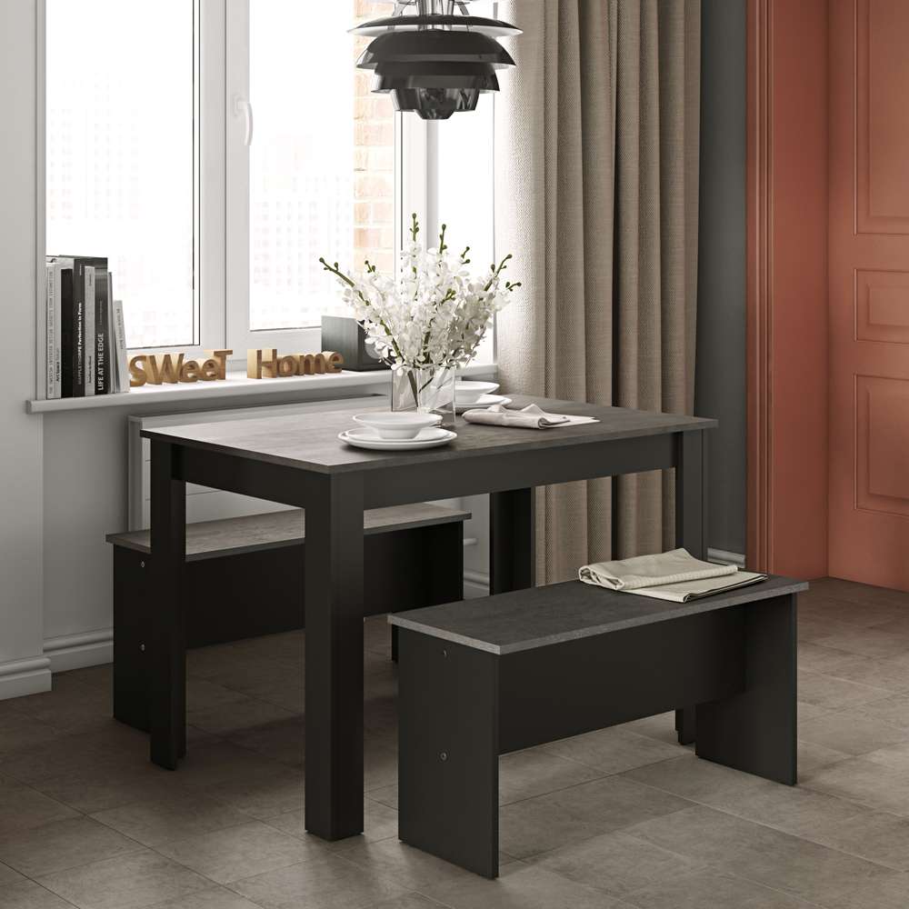 TEMAHOME - Nice Dining Table with Benches in Black / Concrete Look - E2281A7698X00 veiw 7