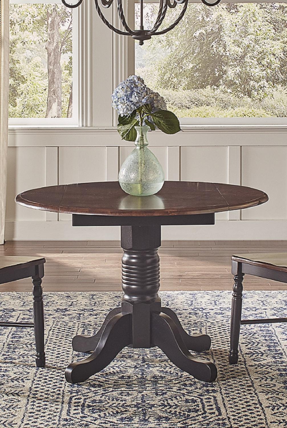 A-America - British Isles 26in - 42in Round Double Drop-Leaf Dining Table in Oak-Black Finish - BRIOB6100 veiw 1