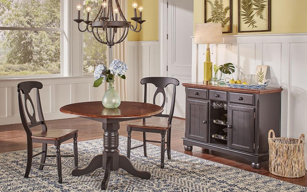 A-America - British Isles 26in - 42in Round Double Drop-Leaf Dining Table in Oak-Black Finish - BRIOB6100 veiw 2