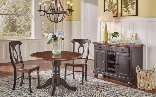 A-America - British Isles 26in - 42in Round Double Drop-Leaf Dining Table in Oak-Black Finish - BRIOB6100 veiw 2