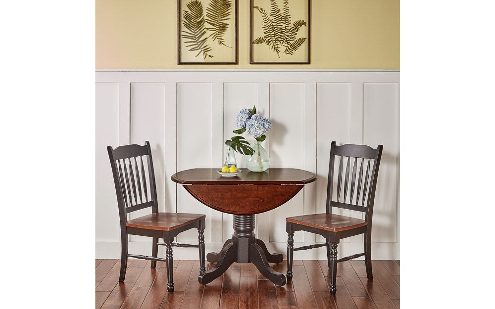 A-America - British Isles 26in - 42in Round Double Drop-Leaf Dining Table in Oak-Black Finish - BRIOB6100 veiw 3