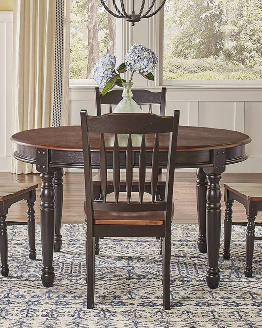 A-America - British Isles 52in - 76in Oval Dining Table with (2) 12in Leaves in Oak-Black Finish - BRIOB6310 veiw 1