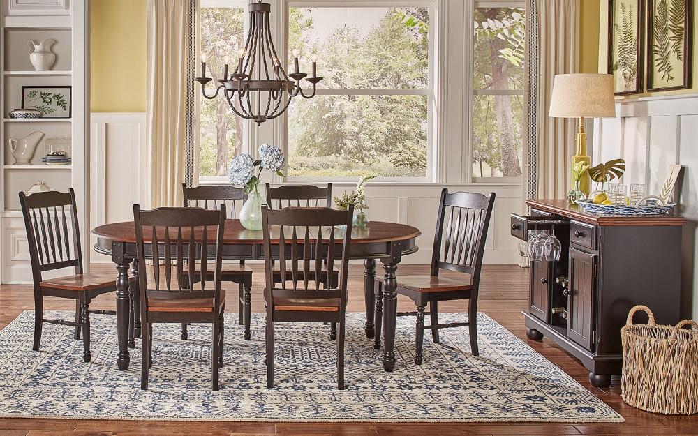 A-America - British Isles 52in - 76in Oval Dining Table with (2) 12in Leaves in Oak-Black Finish - BRIOB6310 veiw 4