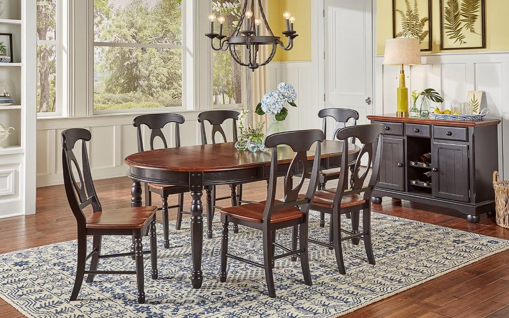A-America - British Isles 52in - 76in Oval Dining Table with (2) 12in Leaves in Oak-Black Finish - BRIOB6310 veiw 5
