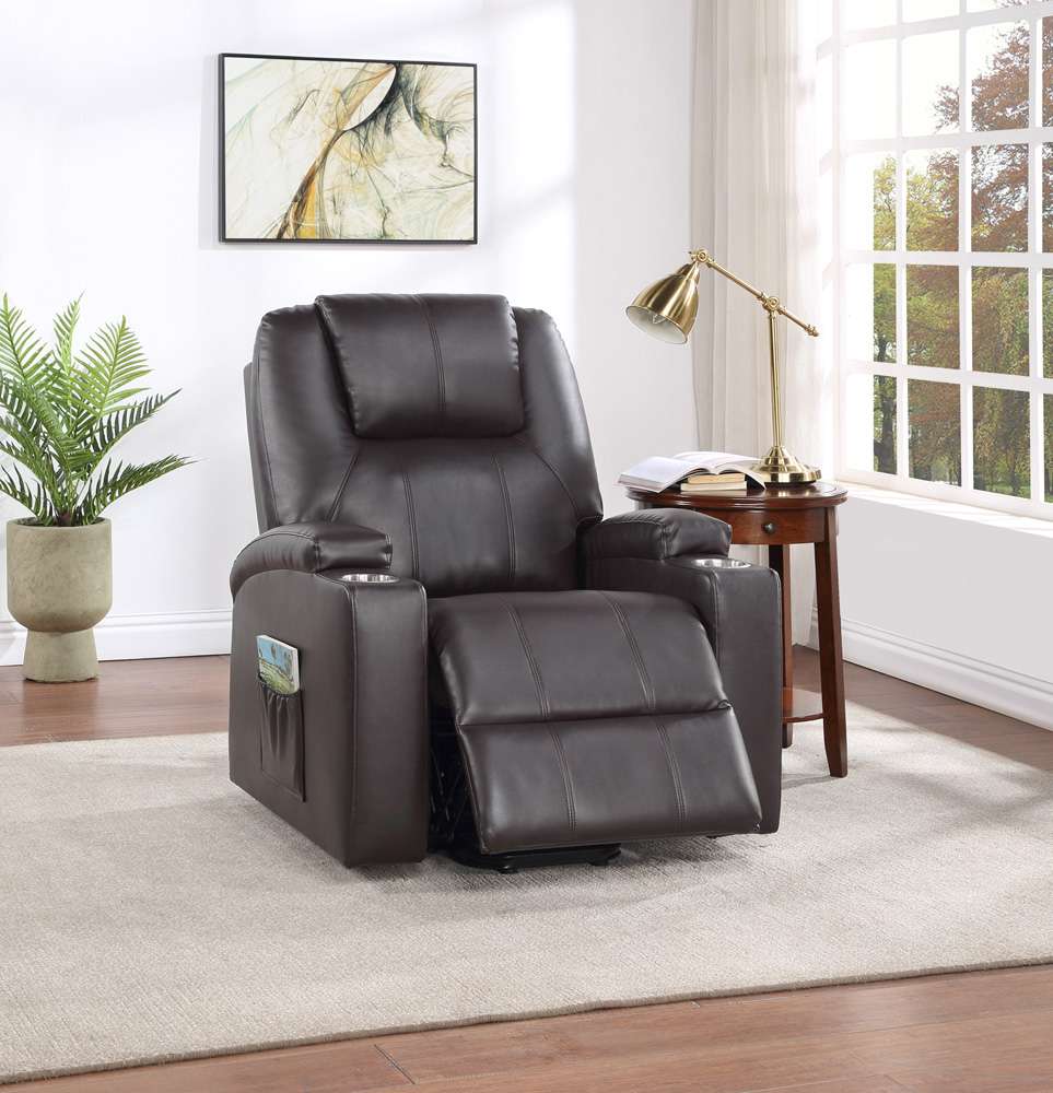ACME Furniture - Evander Recliner w/Power Lift - Brown Leather Aire - LV02181 veiw 1