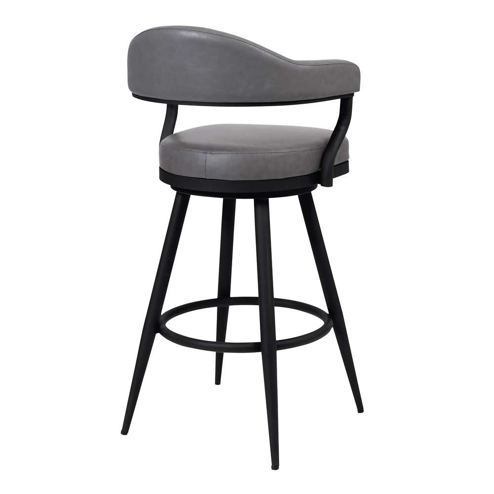 Armen Living - Amador 26in Counter Height Barstool in a Black Powder Coated Finish and Vintage Gray Faux Leather - 721535747009 veiw 2