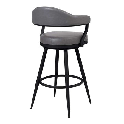 Armen Living - Amador 26in Counter Height Barstool in a Black Powder Coated Finish and Vintage Gray Faux Leather - 721535747009 veiw 2
