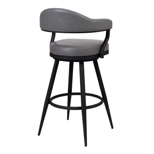 Armen Living - Amador 26in Counter Height Barstool in a Black Powder Coated Finish and Vintage Gray Faux Leather - 721535747009 veiw 2