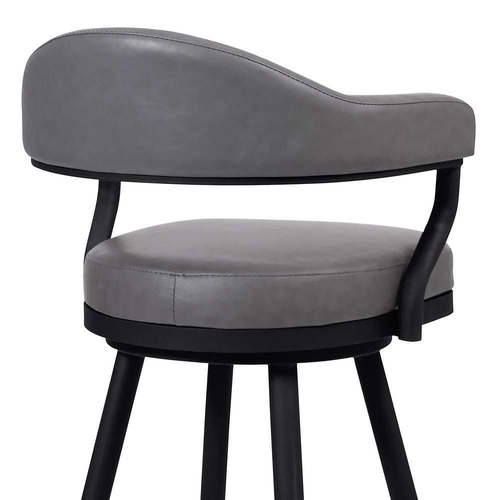 Armen Living - Amador 26in Counter Height Barstool in a Black Powder Coated Finish and Vintage Gray Faux Leather - 721535747009 veiw 4