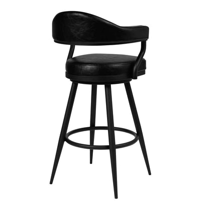 Armen Living - Amador 30in Bar Height Barstool in a Black Powder Coated Finish and Vintage Black Faux Leather - 721535746972 veiw 2