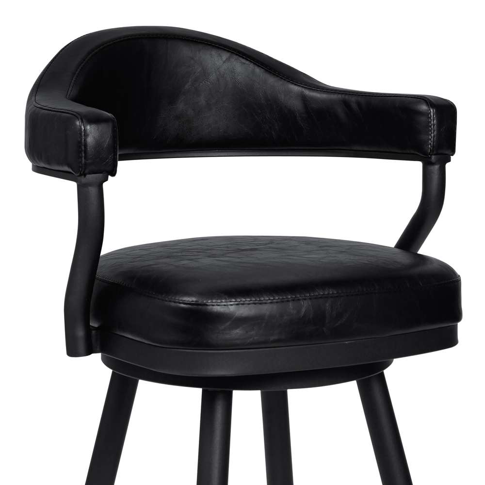 Armen Living - Amador 30in Bar Height Barstool in a Black Powder Coated Finish and Vintage Black Faux Leather - 721535746972 veiw 3