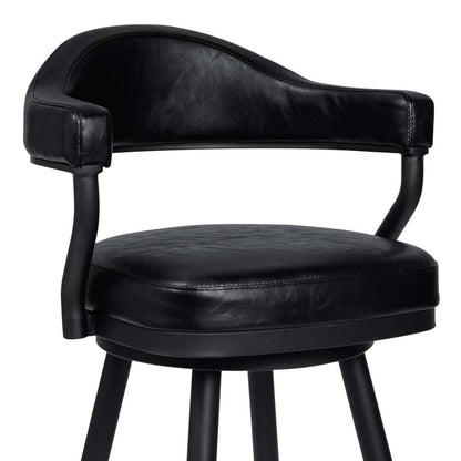 Armen Living - Amador 30in Bar Height Barstool in a Black Powder Coated Finish and Vintage Black Faux Leather - 721535746972 veiw 3