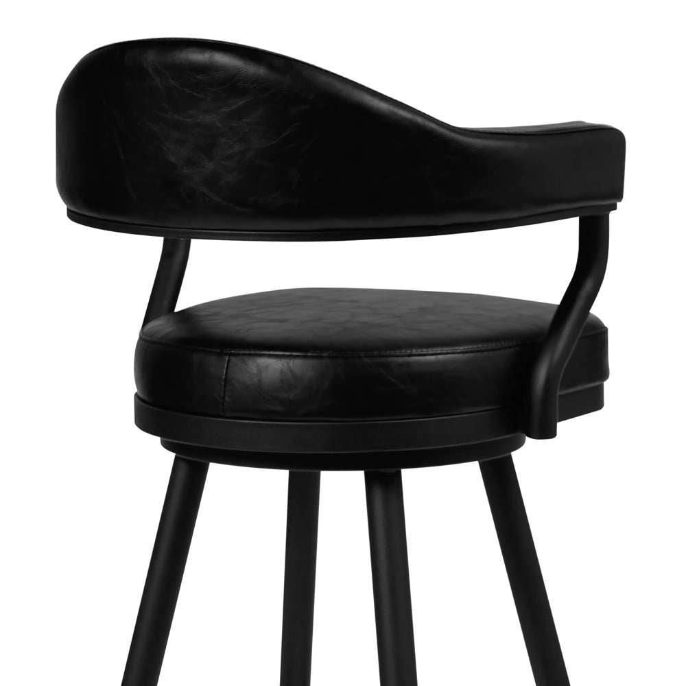 Armen Living - Amador 30in Bar Height Barstool in a Black Powder Coated Finish and Vintage Black Faux Leather - 721535746972 veiw 4
