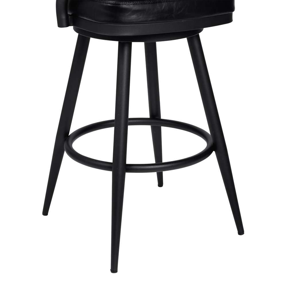 Armen Living - Amador 30in Bar Height Barstool in a Black Powder Coated Finish and Vintage Black Faux Leather - 721535746972 veiw 5