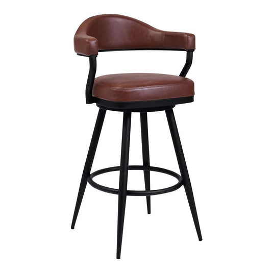 Armen Living - Amador 30in Bar Height Barstool in a Black Powder Coated Finish and Vintage Coffee Faux Leather - 721535746996 veiw 1