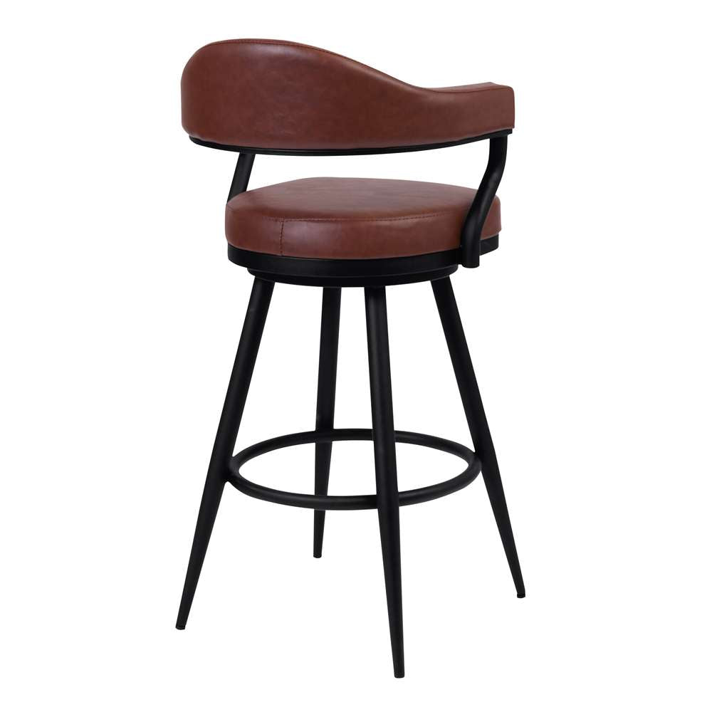 Armen Living - Amador 30in Bar Height Barstool in a Black Powder Coated Finish and Vintage Coffee Faux Leather - 721535746996 veiw 2