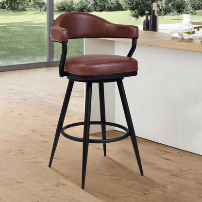 Armen Living - Amador 30in Bar Height Barstool in a Black Powder Coated Finish and Vintage Coffee Faux Leather - 721535746996 veiw 6