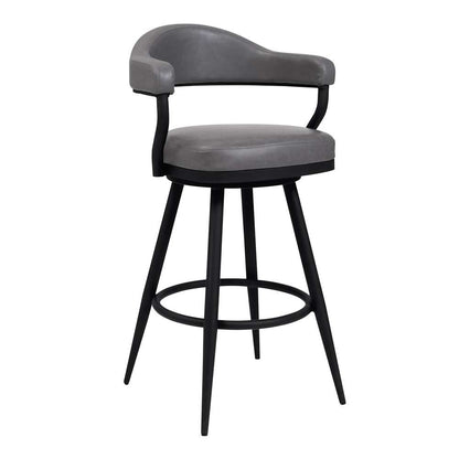 Armen Living - Amador 30in Bar Height Barstool in a Black Powder Coated Finish and Vintage Gray Faux Leather - 721535747016 veiw 1