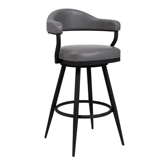 Armen Living - Amador 30in Bar Height Barstool in a Black Powder Coated Finish and Vintage Gray Faux Leather - 721535747016 veiw 1