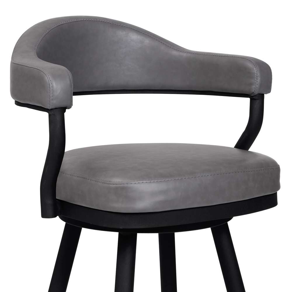 Armen Living - Amador 30in Bar Height Barstool in a Black Powder Coated Finish and Vintage Gray Faux Leather - 721535747016 veiw 3