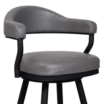 Armen Living - Amador 30in Bar Height Barstool in a Black Powder Coated Finish and Vintage Gray Faux Leather - 721535747016 veiw 3