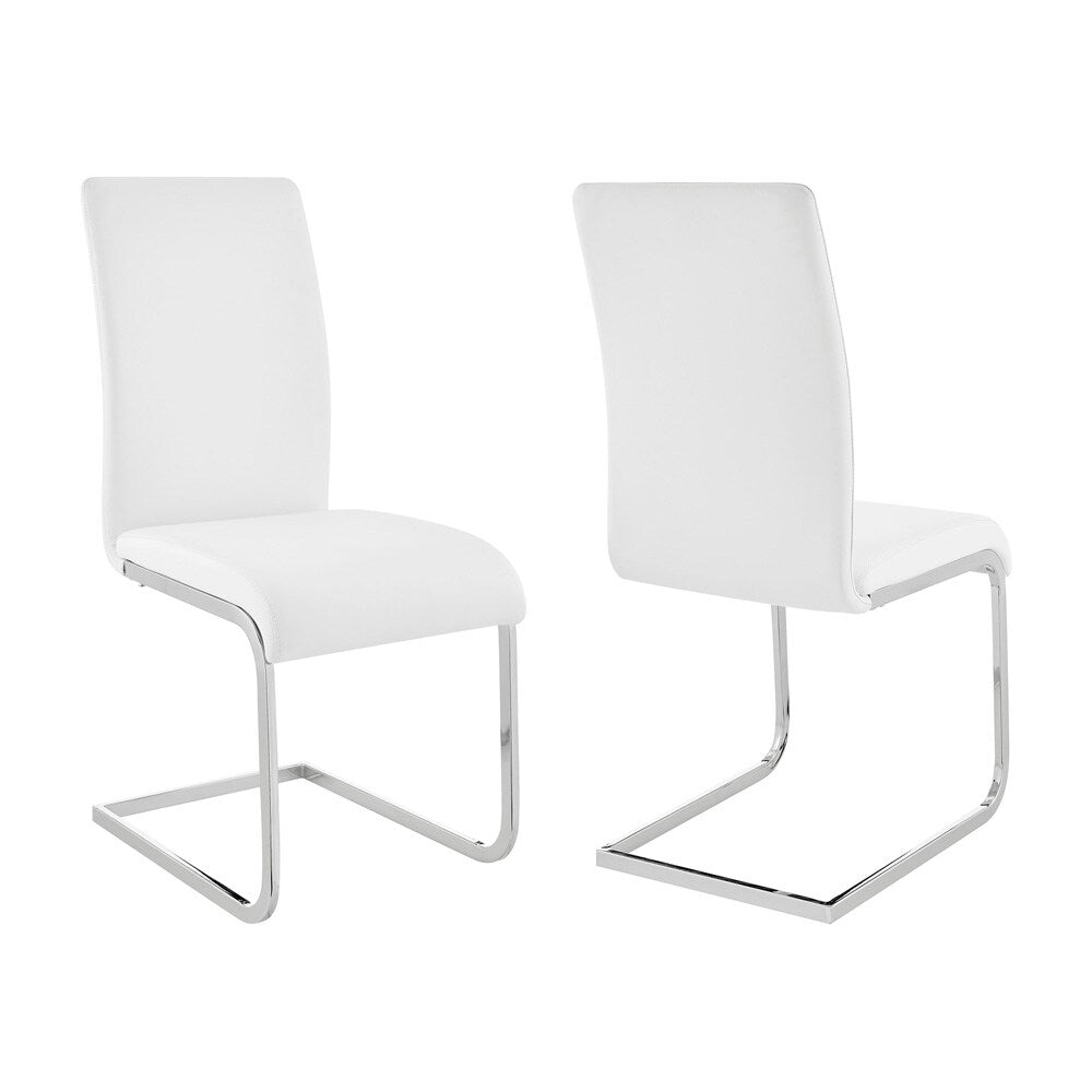 Armen Living - Amanda Contemporary Side Chair in White Faux Leather and Chrome Finish (Set of 2) - LCAMSIWH veiw 1