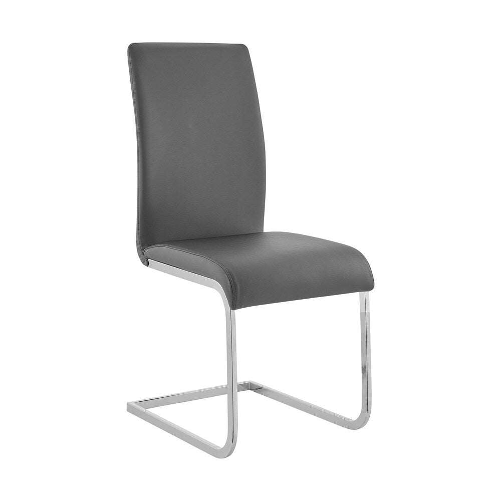 Armen Living - Amanda Contemporary Side Chair in Gray Faux Leather and Chrome Finish (Set of 2) - LCAMSIGR veiw 2
