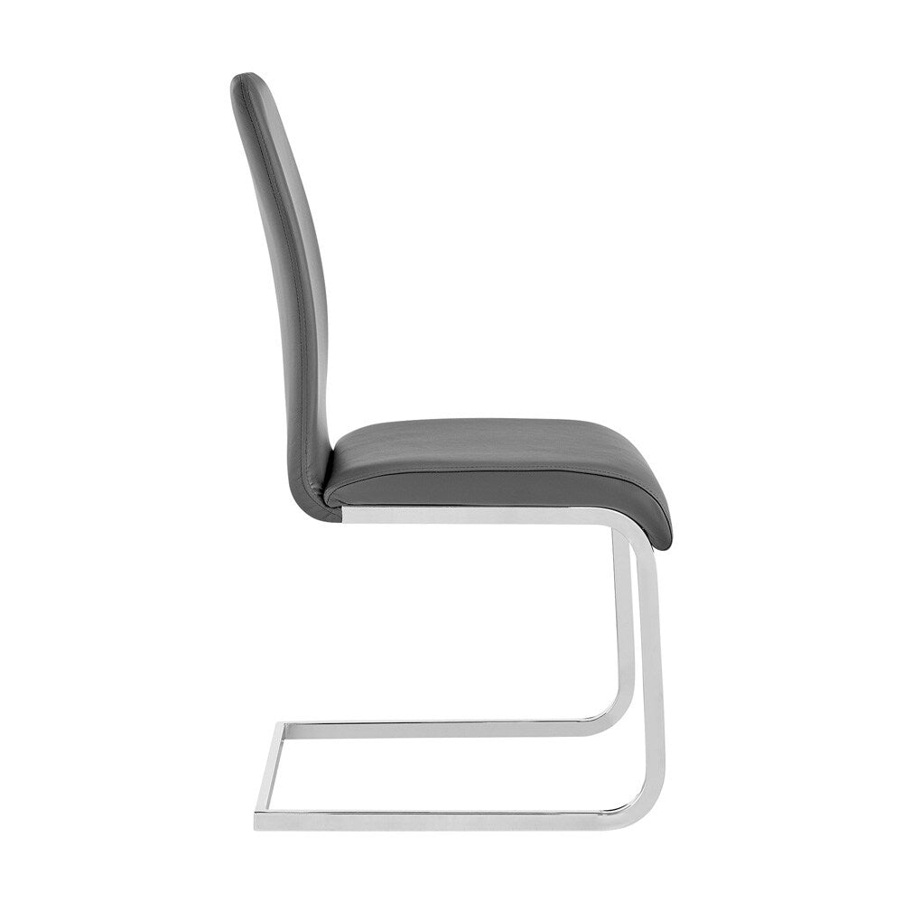 Armen Living - Amanda Contemporary Side Chair in Gray Faux Leather and Chrome Finish (Set of 2) - LCAMSIGR veiw 3
