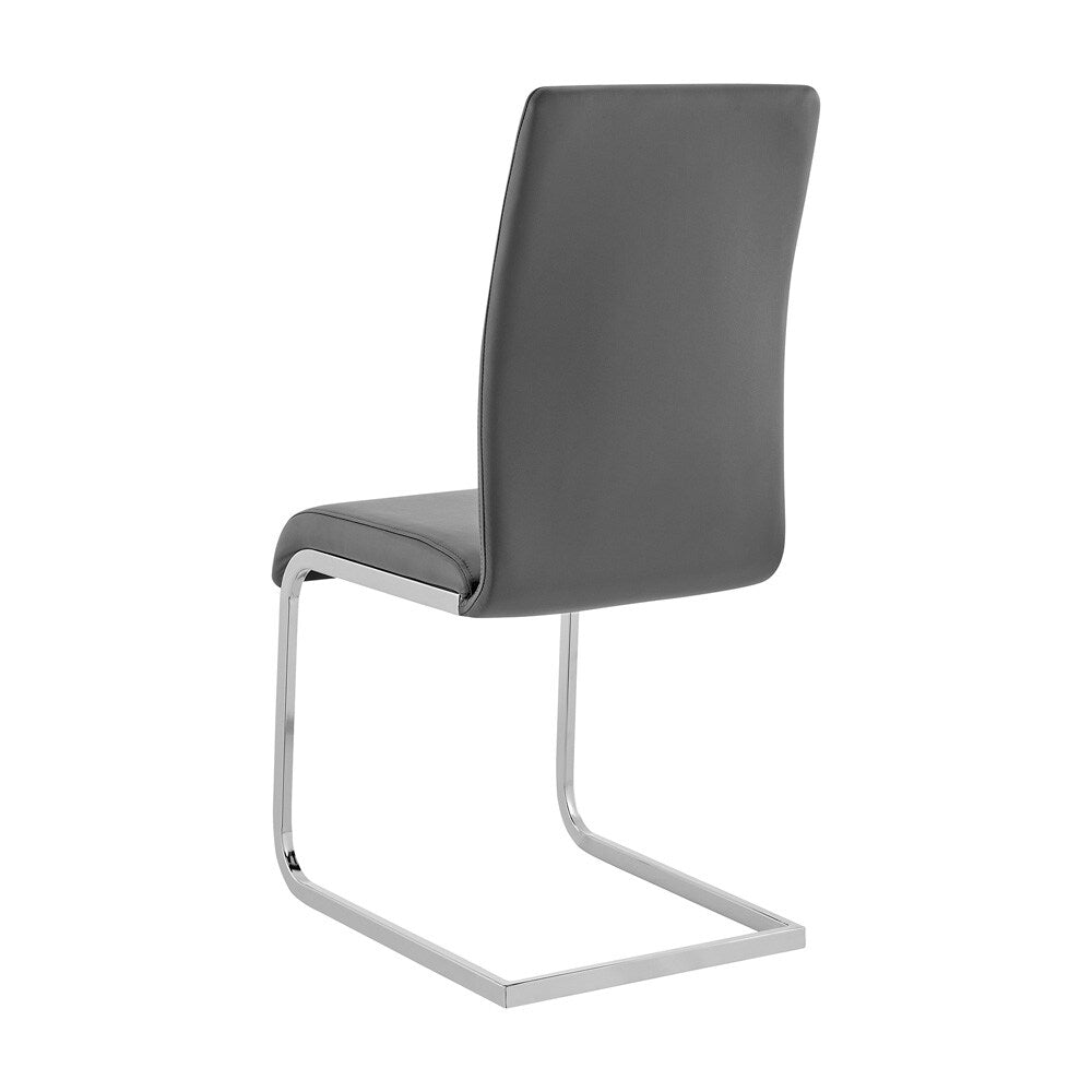 Armen Living - Amanda Contemporary Side Chair in Gray Faux Leather and Chrome Finish (Set of 2) - LCAMSIGR veiw 4