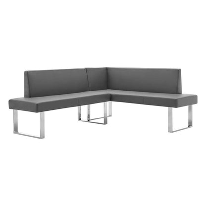Armen Living - Amanda Contemporary Nook Corner Dining Bench in Gray Faux Leather and Chrome Finish - LCAMCOGRSF veiw 1